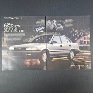 1987 Toyota Corolla 2-Page Vintage Print Ad Style & Comfort Mancave Garage Shop